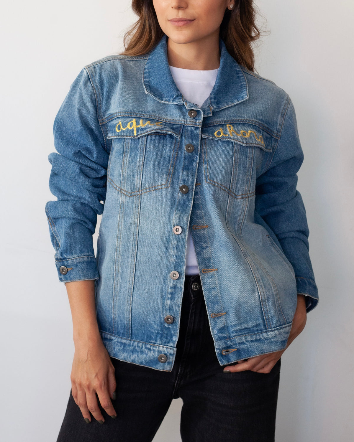 Chaqueta blue jean hilo dorado